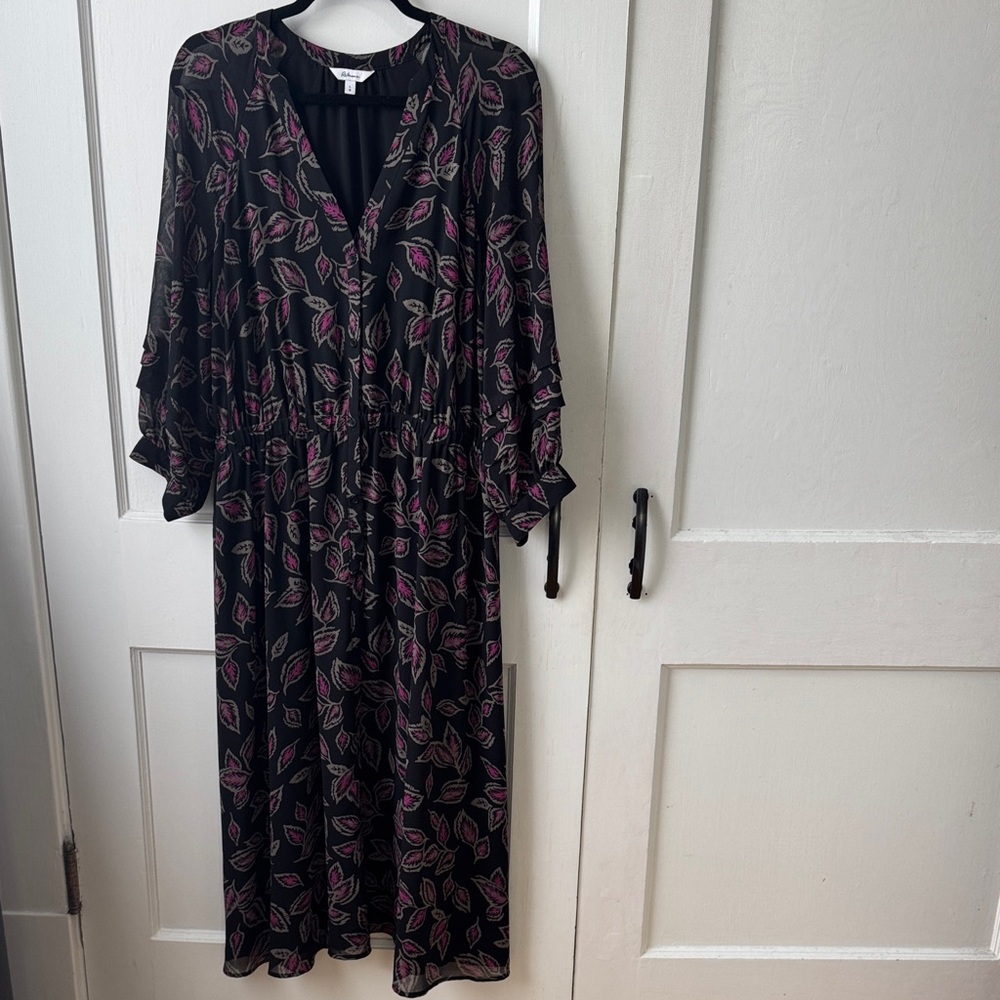 Reitmans Black Midi Dress with Pink Leaf Print